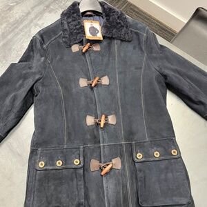 Robert Comstock Goat Suede/Lamb Fleece Helmsman Jacket, Size 42, Navy Color, NWT